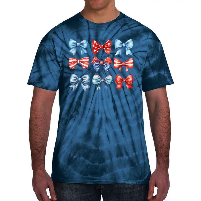 Coquette Bows 4th Of July Patriotic Bows Women Tie-Dye T-Shirt