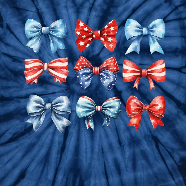 Coquette Bows 4th Of July Patriotic Bows Women Tie-Dye T-Shirt