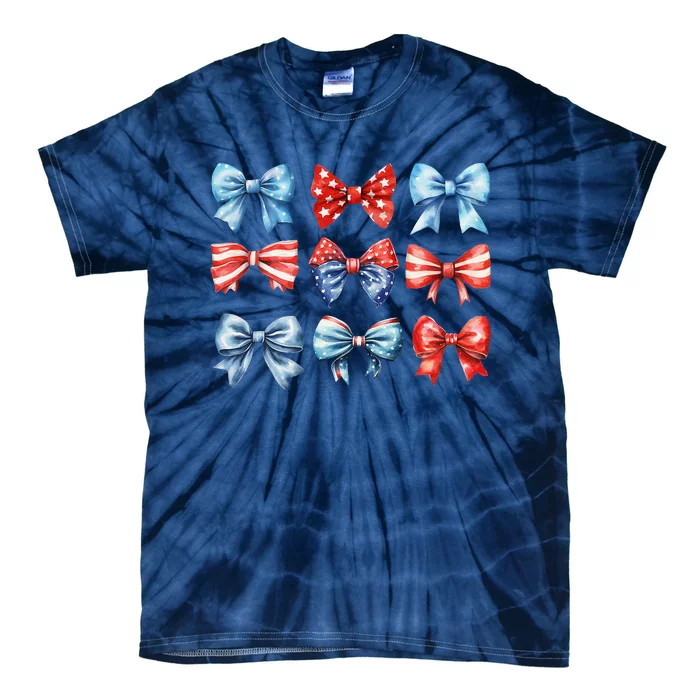 Coquette Bows 4th Of July Patriotic Bows Women Tie-Dye T-Shirt