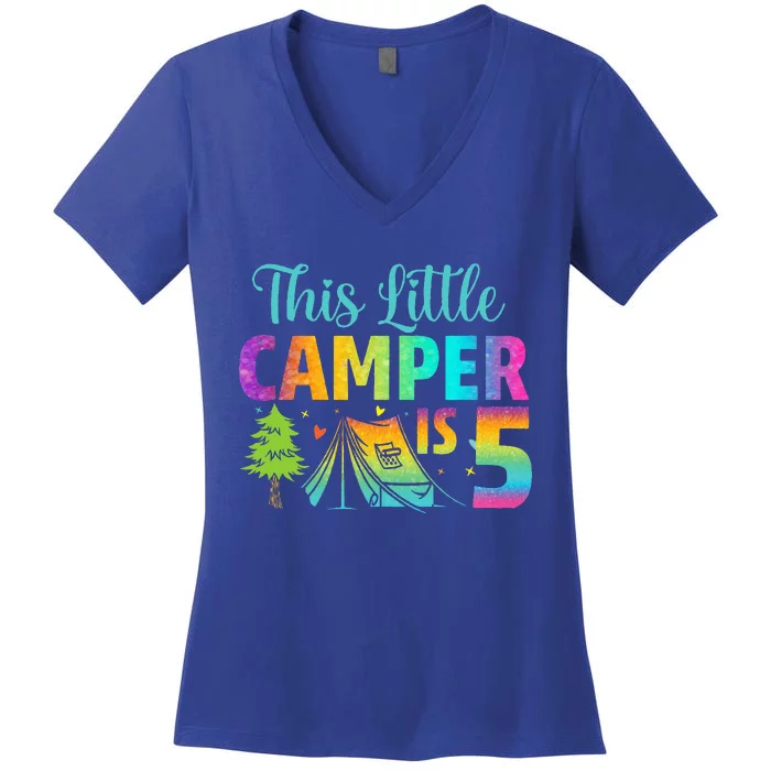 Camper Birthday 5 Years Old Camping 5th Bday Funny Women's V-Neck T-Shirt