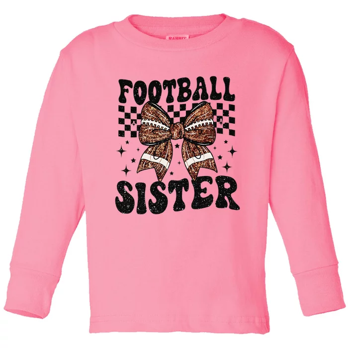 Coquette Bow American Football Sister Game Day Thanksgiving Gift Toddler Long Sleeve Shirt