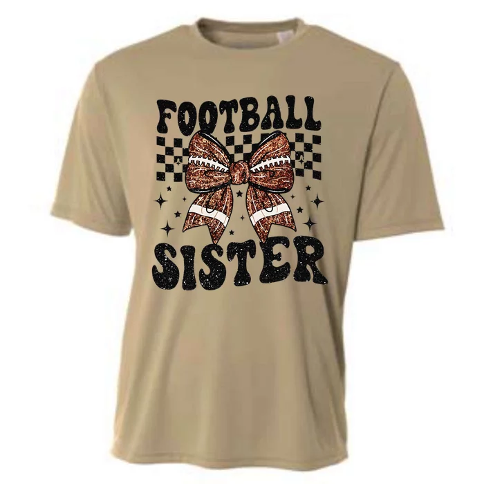 Coquette Bow American Football Sister Game Day Thanksgiving Gift Cooling Performance Crew T-Shirt