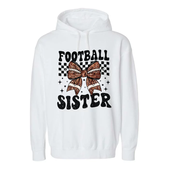 Coquette Bow American Football Sister Game Day Thanksgiving Gift Garment-Dyed Fleece Hoodie