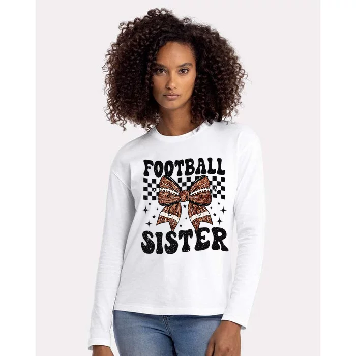 Coquette Bow American Football Sister Game Day Thanksgiving Gift Womens Cotton Relaxed Long Sleeve T-Shirt