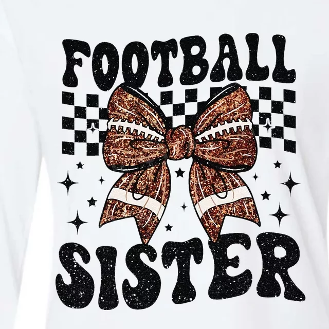 Coquette Bow American Football Sister Game Day Thanksgiving Gift Womens Cotton Relaxed Long Sleeve T-Shirt