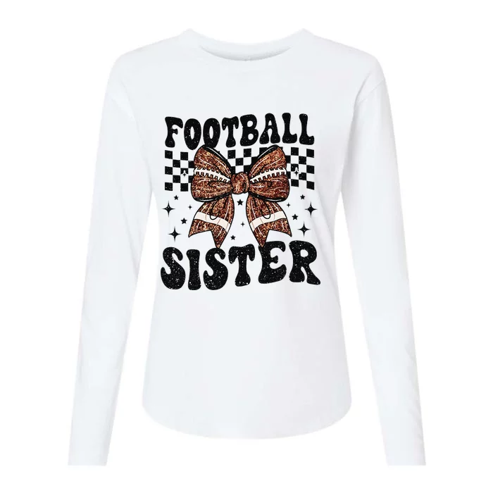 Coquette Bow American Football Sister Game Day Thanksgiving Gift Womens Cotton Relaxed Long Sleeve T-Shirt