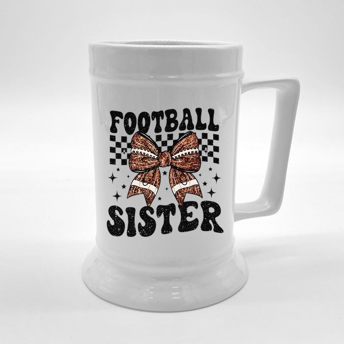 Coquette Bow American Football Sister Game Day Thanksgiving Gift Front & Back Beer Stein