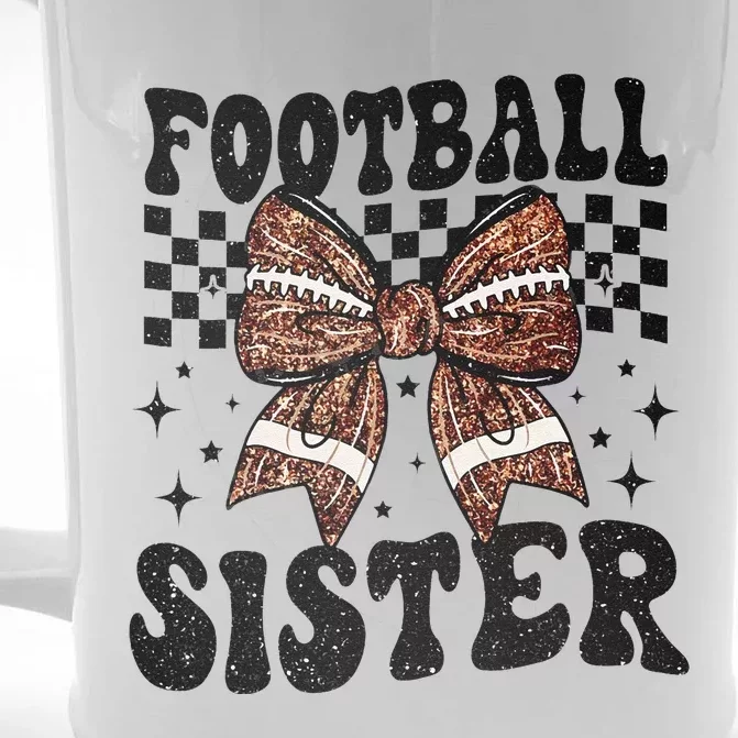 Coquette Bow American Football Sister Game Day Thanksgiving Gift Front & Back Beer Stein