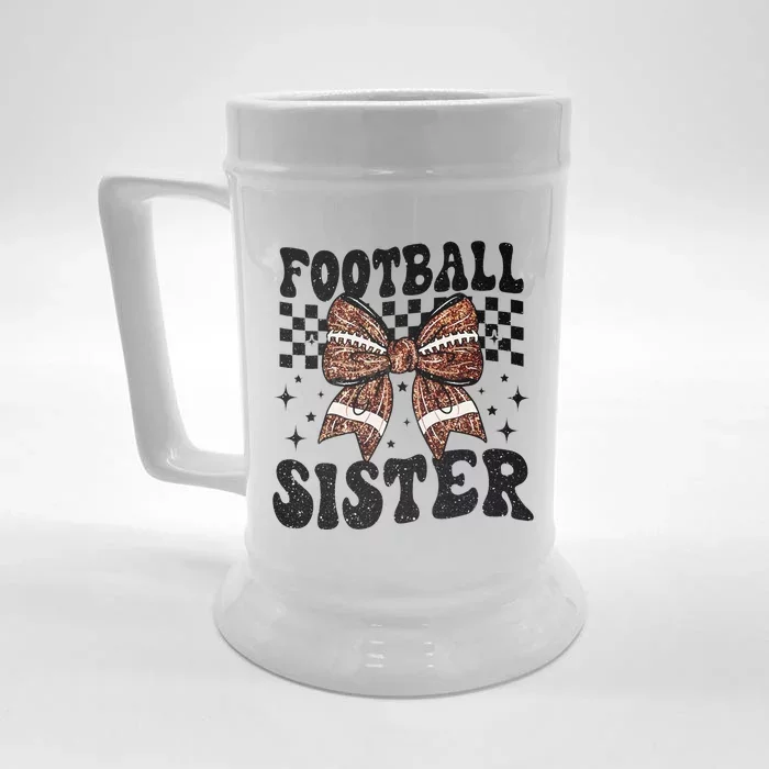 Coquette Bow American Football Sister Game Day Thanksgiving Gift Front & Back Beer Stein