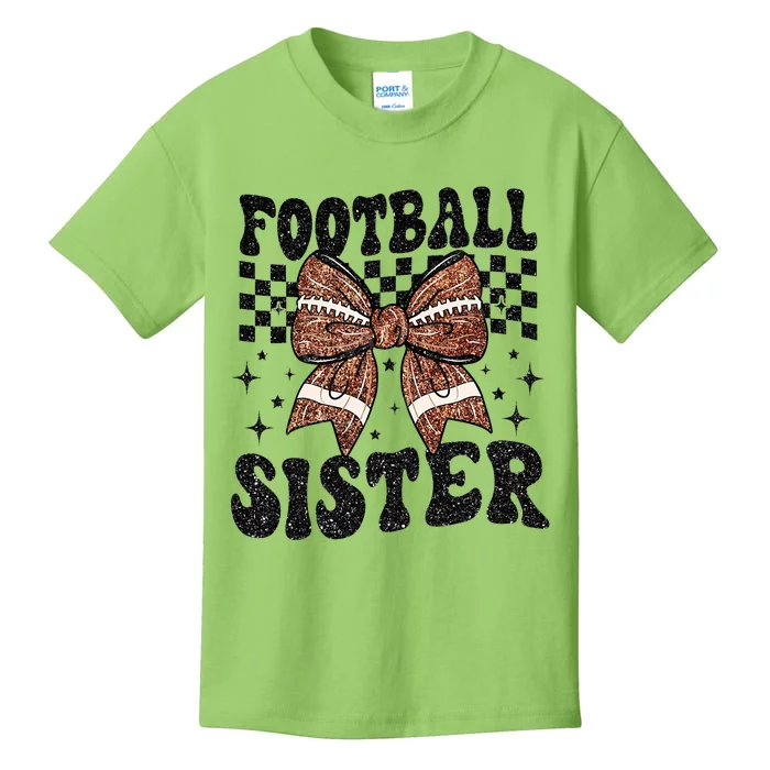 Coquette Bow American Football Sister Game Day Thanksgiving Kids T-Shirt