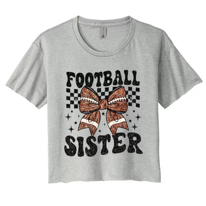 Coquette Bow American Football Sister Game Day Thanksgiving Women's Crop Top Tee