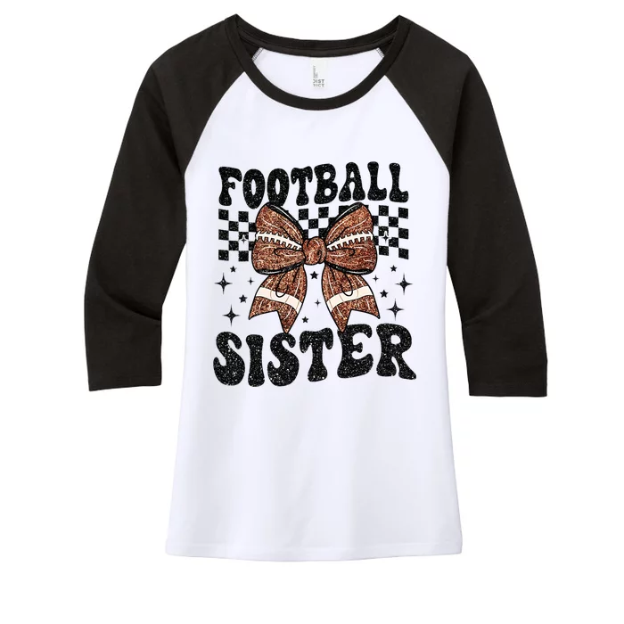 Coquette Bow American Football Sister Game Day Thanksgiving Women's Tri-Blend 3/4-Sleeve Raglan Shirt