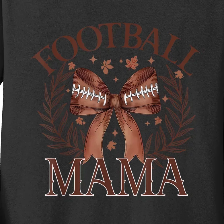 Coquette Bow American Football Mama Thanksgiving Autumn Fall Kids Long Sleeve Shirt