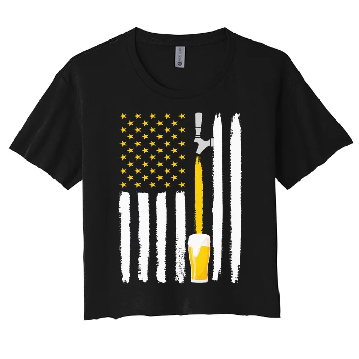 Craft Beer American Flag USA 4th July Brewery Women's Crop Top Tee