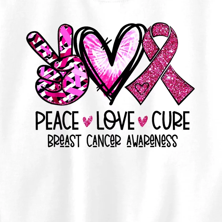 Cancer Breast Awareness Peace Love Cure Pin.K Ribbon Gift Kids Sweatshirt