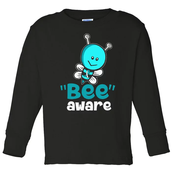 Cute Bee Aware Cervical Cancer Awareness Ribbon Gifts Toddler Long Sleeve Shirt