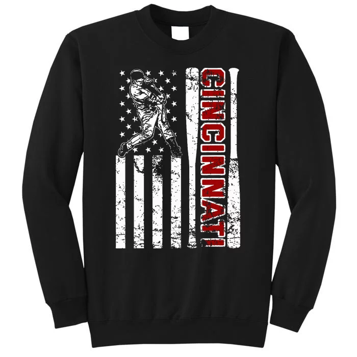 Cincinnati Baseball American Flag Vintage Baseball Fans Sweatshirt