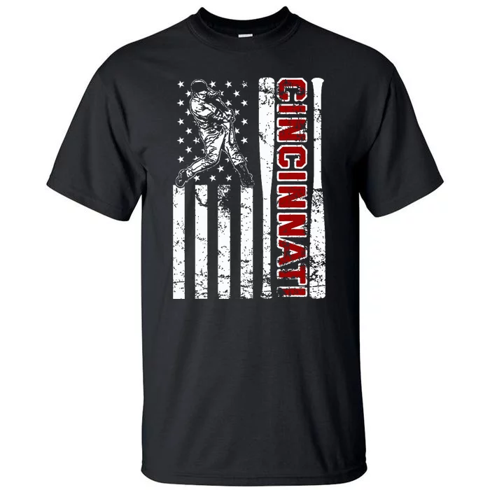 Cincinnati Baseball American Flag Vintage Baseball Fans Tall T-Shirt