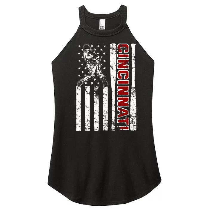 Cincinnati Baseball American Flag Vintage Baseball Fans Women’s Perfect Tri Rocker Tank