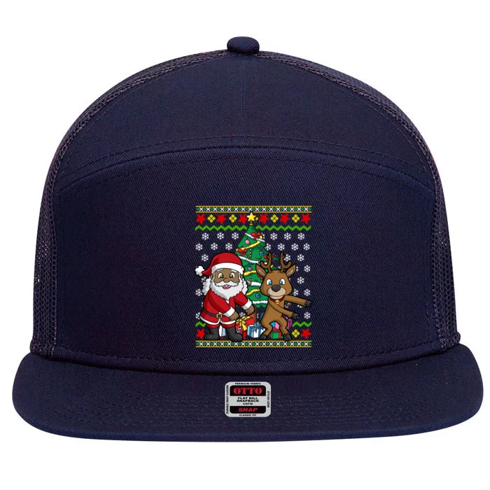 Christmas Black African American Santa Claus Boys Girls Cool Gift 7 Panel Mesh Trucker Snapback Hat