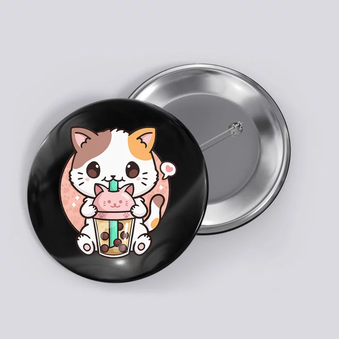 Cat Boba Anime Bubble Tea Neko Kawaii Button