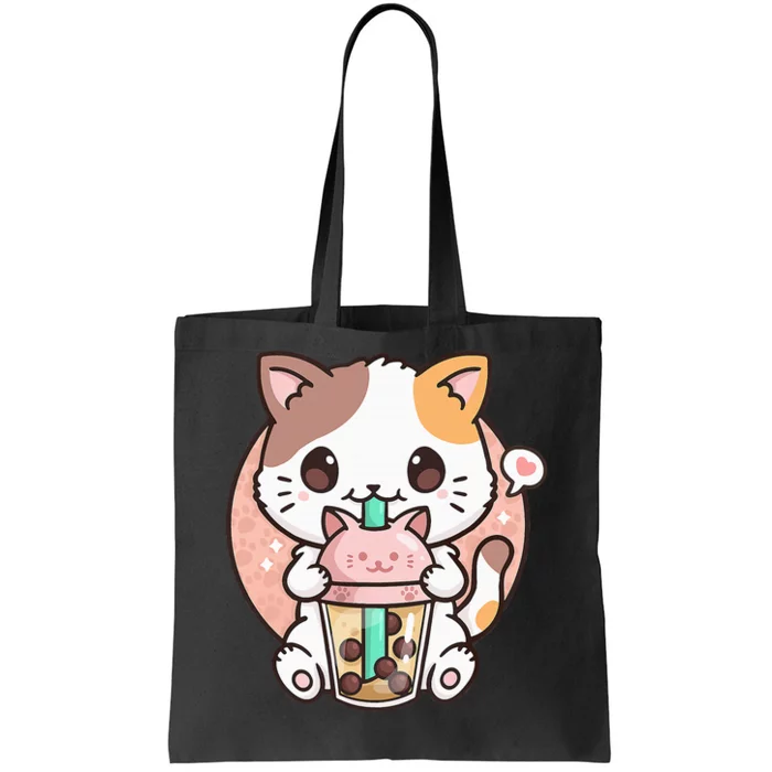 Cat Boba Anime Bubble Tea Neko Kawaii Tote Bag