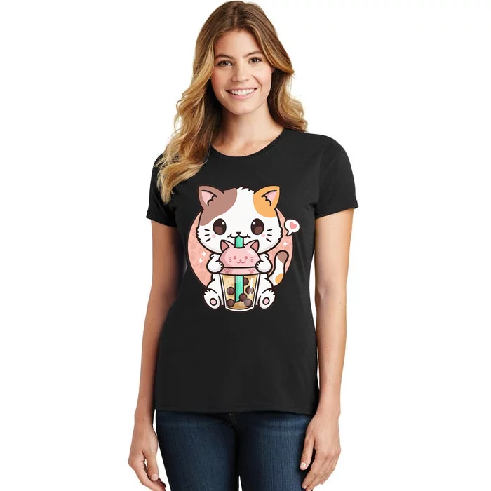 Cat Boba Anime Bubble Tea Neko Kawaii Women's T-Shirt