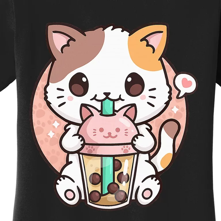 Cat Boba Anime Bubble Tea Neko Kawaii Women's T-Shirt