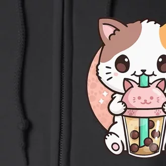 Cat Boba Anime Bubble Tea Neko Kawaii Full Zip Hoodie