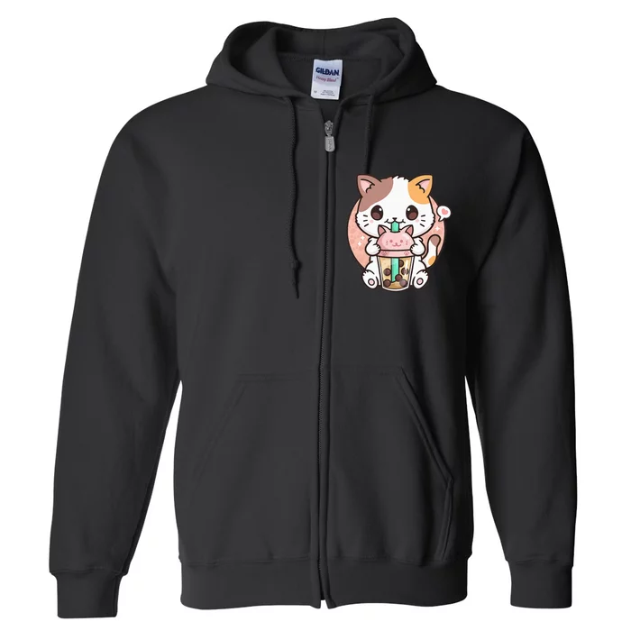 Cat Boba Anime Bubble Tea Neko Kawaii Full Zip Hoodie