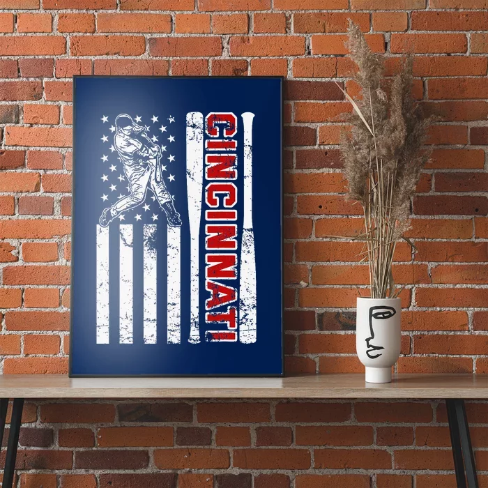 Cincinnati Baseball American Flag Vintage Baseball Fans Poster