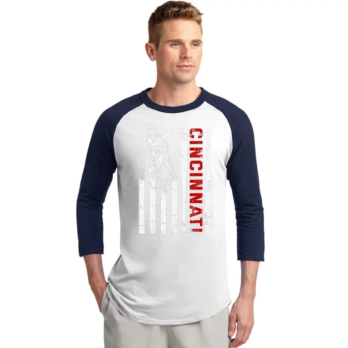 Cincinnati Baseball American Flag Vintage Baseball Fans Baseball Sleeve Shirt