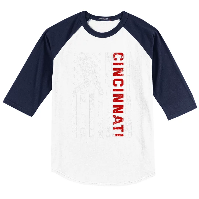 Cincinnati Baseball American Flag Vintage Baseball Fans Baseball Sleeve Shirt