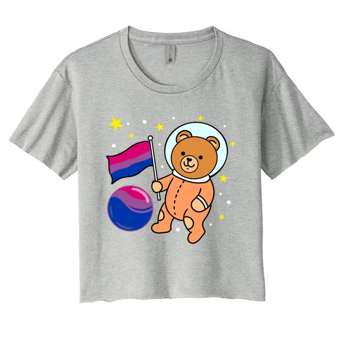 Cute Bear Astronaut Bisexual Pride Meaningful Gift Women's Crop Top Tee