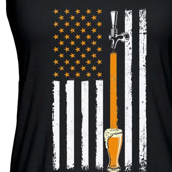 Craft Beer American Flag USA 4th July Brewery Alcohol Lovers Ladies Essential Flowy Tank