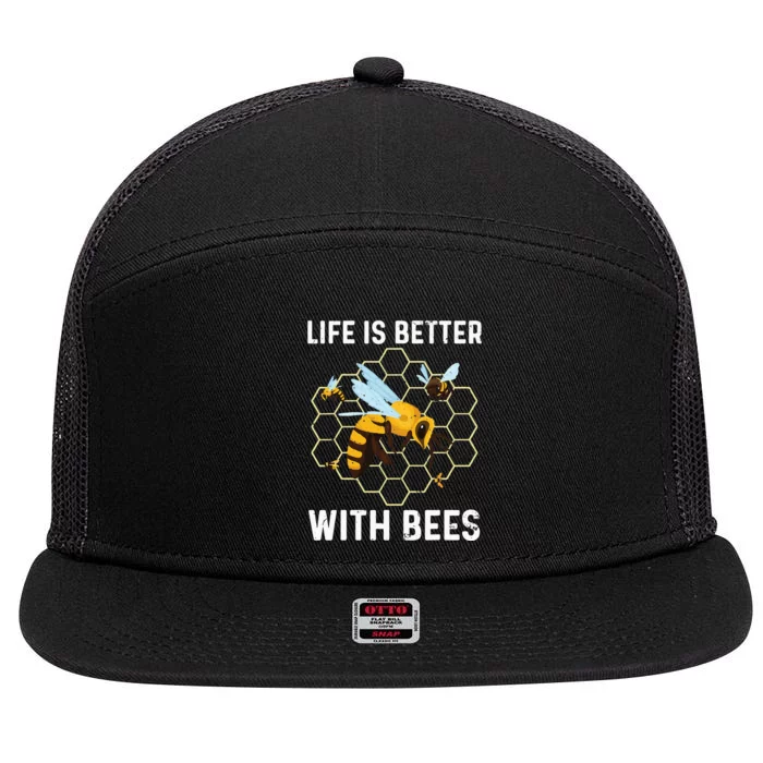 Cute Bee Art Men Women Beekeeping Honey Bumble Bee Lover 7 Panel Mesh Trucker Snapback Hat