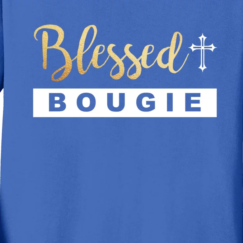 Christian Blessed And Bougie Bae Melanin Black And Magic Gift Kids Long Sleeve Shirt