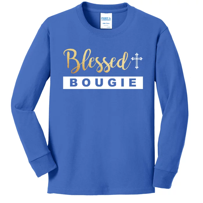 Christian Blessed And Bougie Bae Melanin Black And Magic Gift Kids Long Sleeve Shirt