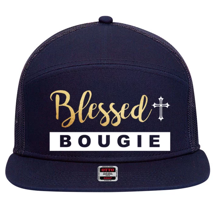 Christian Blessed And Bougie Bae Melanin Black And Magic Gift 7 Panel Mesh Trucker Snapback Hat