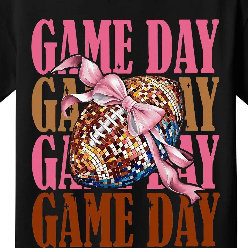 Coquette Bow American Football Game Day Thanksgiving Autumn Kids T-Shirt