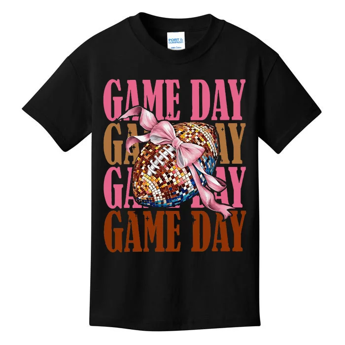 Coquette Bow American Football Game Day Thanksgiving Autumn Kids T-Shirt