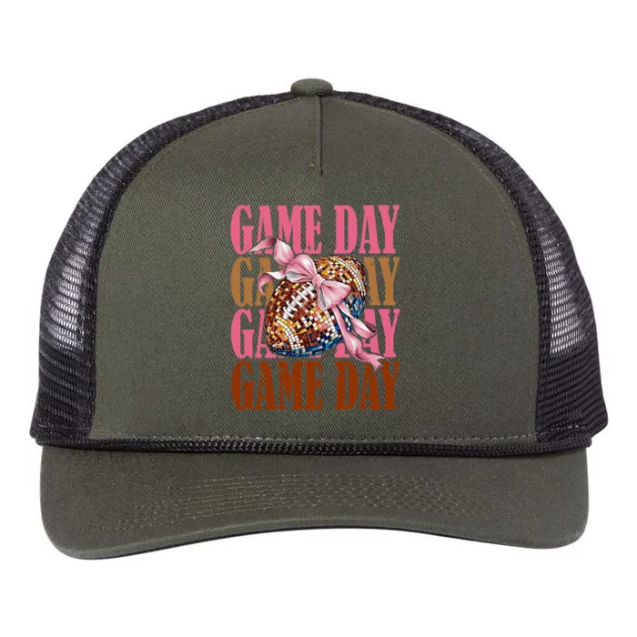 Coquette Bow American Football Game Day Thanksgiving Autumn Retro Rope Trucker Hat Cap