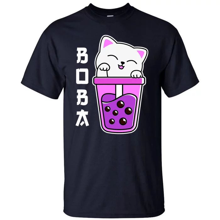 Cat Boba Anime Bubble Tea Neko Girls Kawaii Girlsn Tall T-Shirt