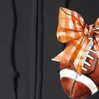 Coquette Bow American Football Autumn Thanksgiving Game Day Full Zip Hoodie