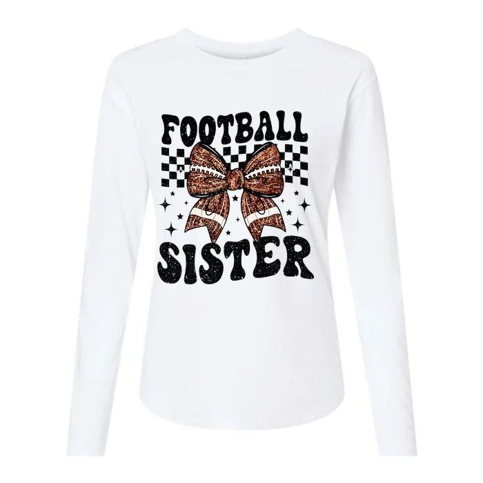 Coquette Bow American Football Sister Game Day Thanksgiving Womens Cotton Relaxed Long Sleeve T-Shirt