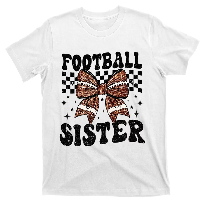 Coquette Bow American Football Sister Game Day Thanksgiving T-Shirt