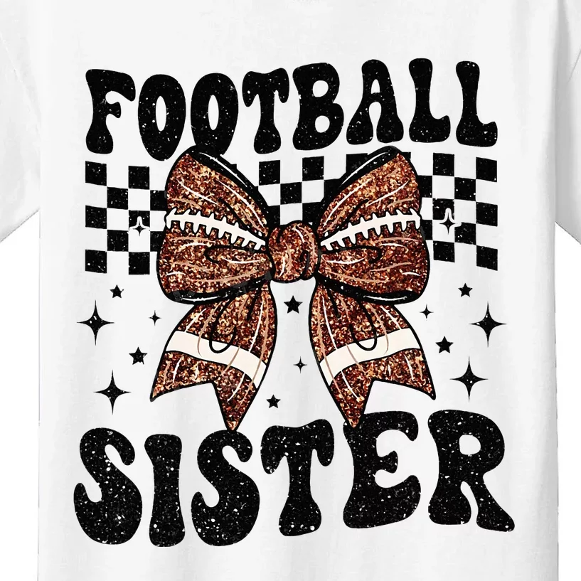 Coquette Bow American Football Sister Game Day Thanksgiving Kids T-Shirt