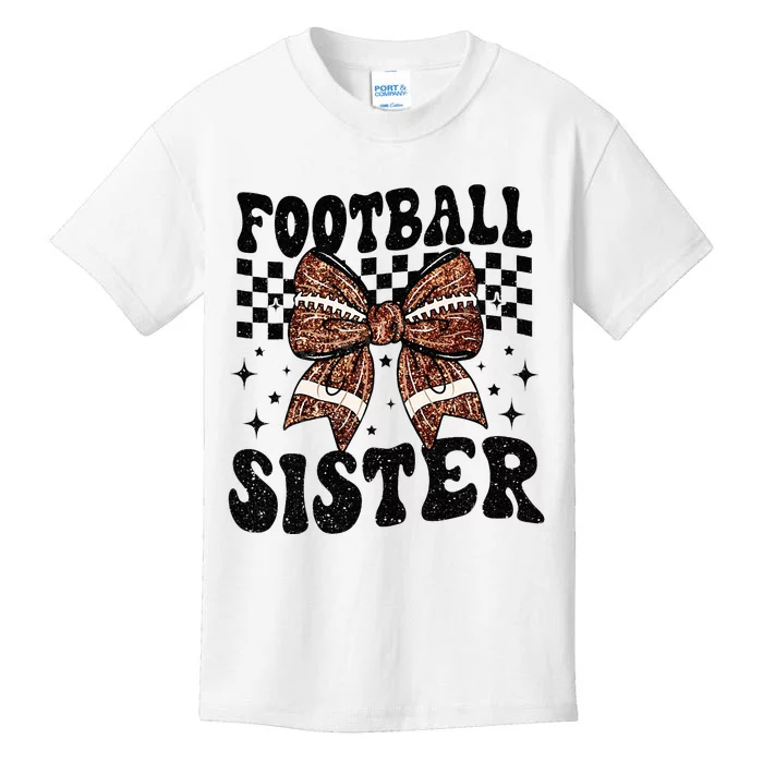 Coquette Bow American Football Sister Game Day Thanksgiving Kids T-Shirt