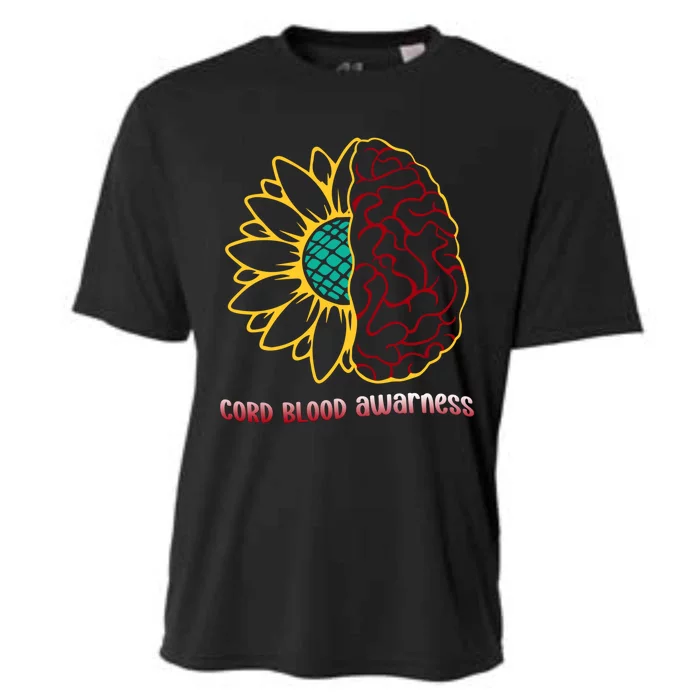 Cord Blood Awareness Month Sunflower Blue Ribbon Support Gift Cooling Performance Crew T-Shirt