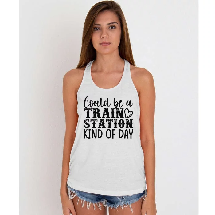 Could Be A Train Station Kind Of Day Women's Knotted Racerback Tank